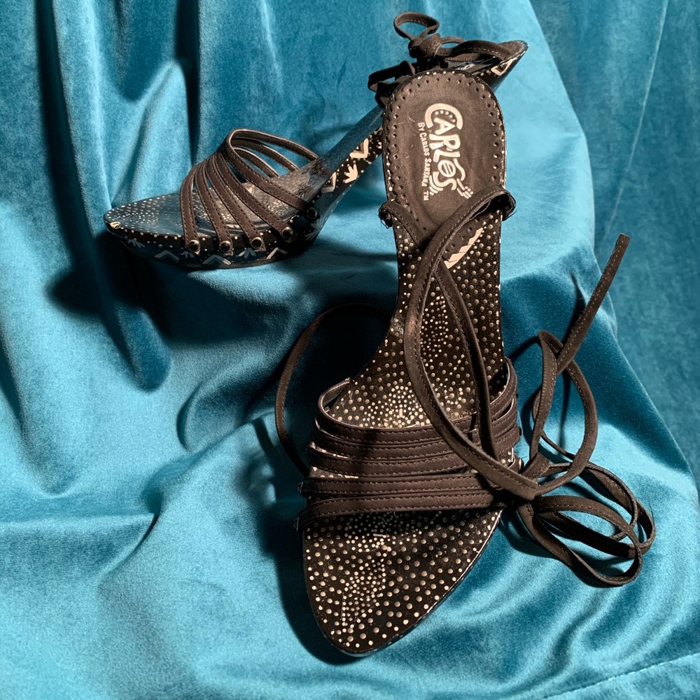 Carlos Santana Black and Silver Strappy heels